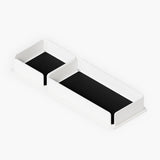 A white steel desk organizer set on a base. The interior is finished with black felt.