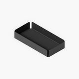 A black steel office accessories tray, finished inside with black felt.
